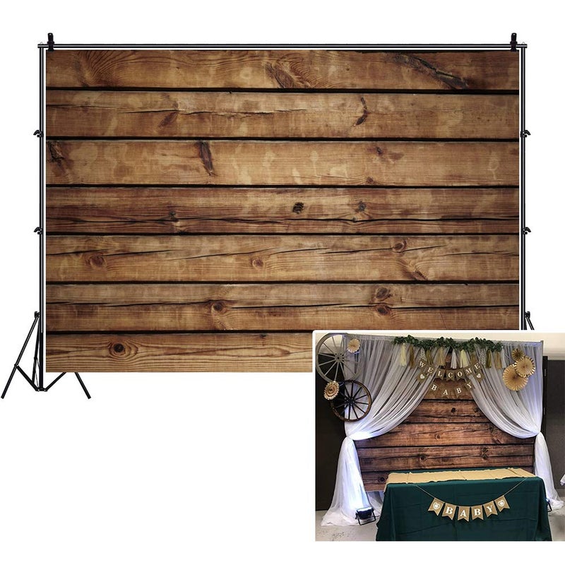 LFEEY Wood Backdrops for Photography Rustic Brown Wooden Backdrop Banner LFEEY 5x3ft Vinyl Seamless Vintage Worn Wood Boards Background Newborn Baby Adults Wedding Birthday Party Decorations Props - Image 1